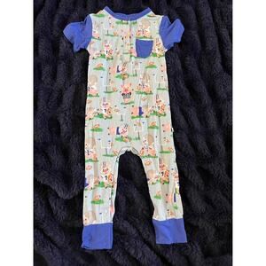 Birdie Bean Bamboo Romper 18-24M Football Print One Piece Pajama Baby EUC